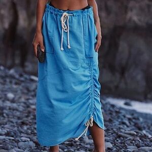 NWOT Free People Midi Bruna Skirt with Drawstring Waistband in SAND